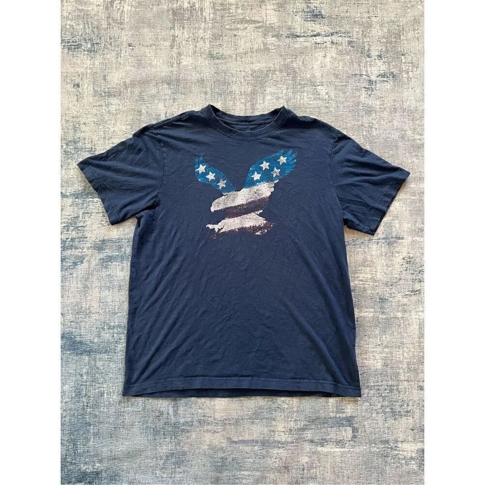 Faded Glory Blue American Flag Eagle Patriotic Tee Men's Large